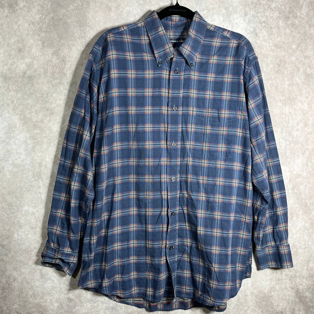 Northern Isles Shirt Mens Medium Blue Plaid‎ Button Down Long Sleeves Casual